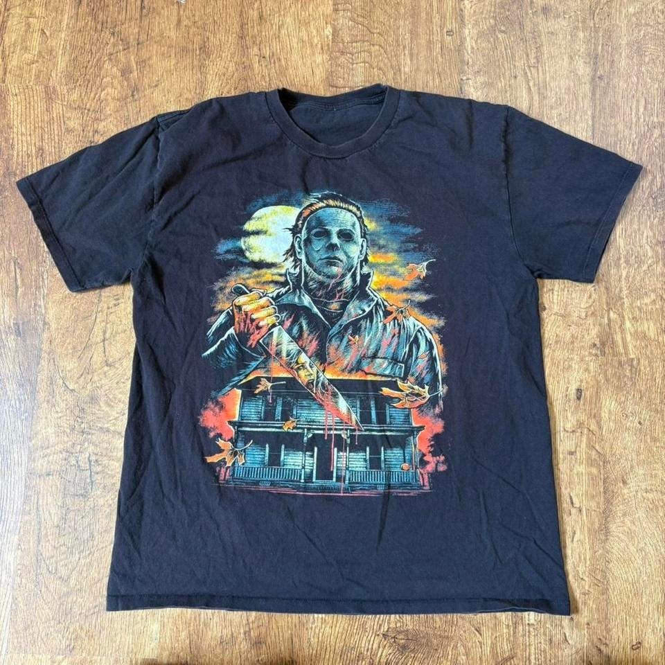 Super Faded With Pink Tinge Michael Myers Halloween Black Graphic T-Shirt